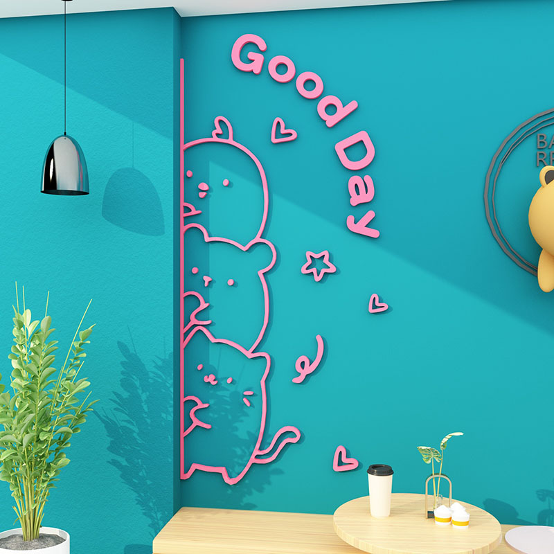 儿童房间墙面装饰布置猫咪贴纸男生女孩公主卧室床头改造门上壁画