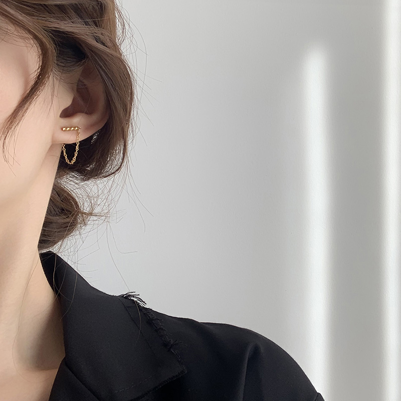 【迷度】S925银针设计感简约金色麻花耳钉女耳链时尚耳环个性潮人