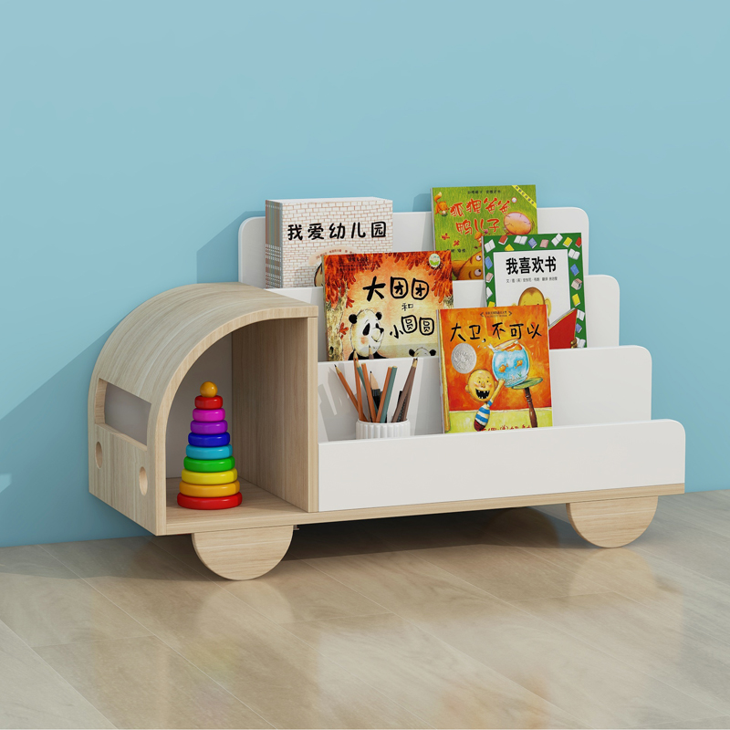 巴然实木儿童书架宝宝桌面绘本架幼儿园学生简约落地家用书柜