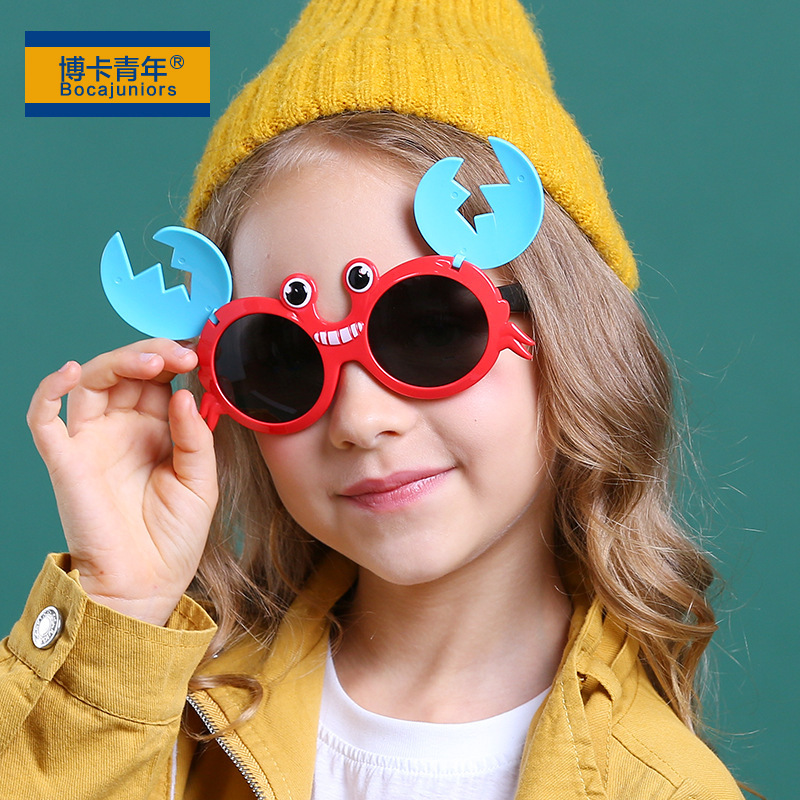 2024新款儿童太阳镜卡通螃蟹造型偏光墨镜小孩眼镜厂家直供8265