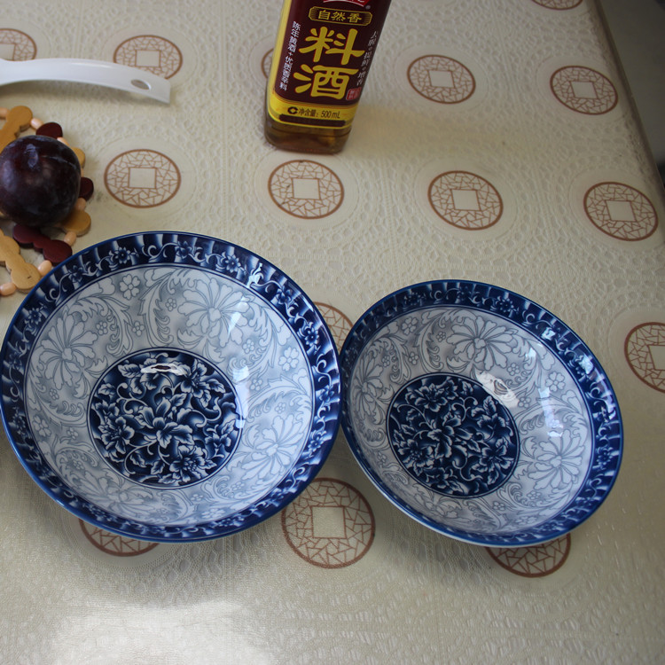 美仪唐式青花乌冬面碗拉面碗家用陶瓷汤碗高脚碗高温印彩瓷釉下彩