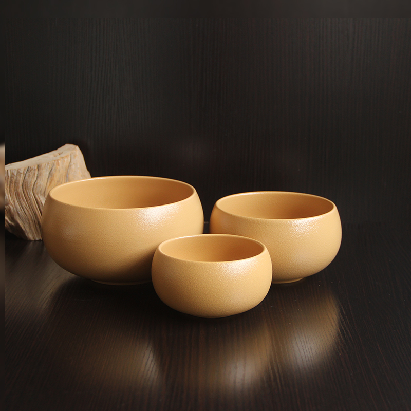 复古风陶瓷碗大深碗圆形钵土黄和尚碗钵盂素食碗单个纯色精致小碗