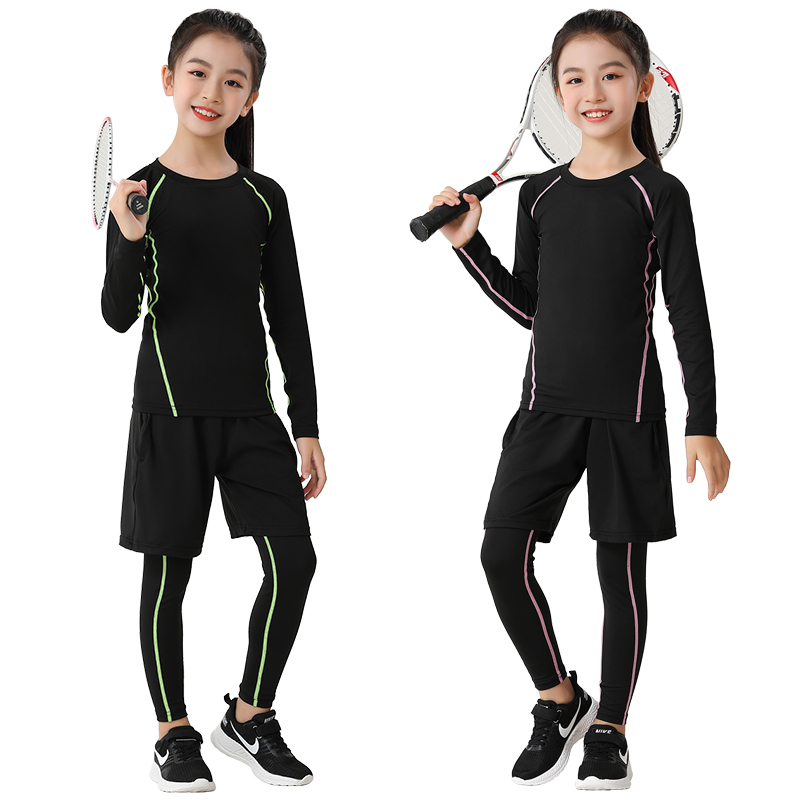 儿童紧身衣训练服女童篮球足球运动套装跑步瑜伽健身服打底速干衣