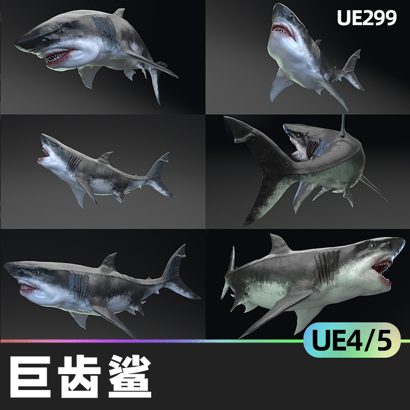 MEGALODON - Sea Monster Series 5巨齿鲨海怪UE4虚幻5鲨鱼动画