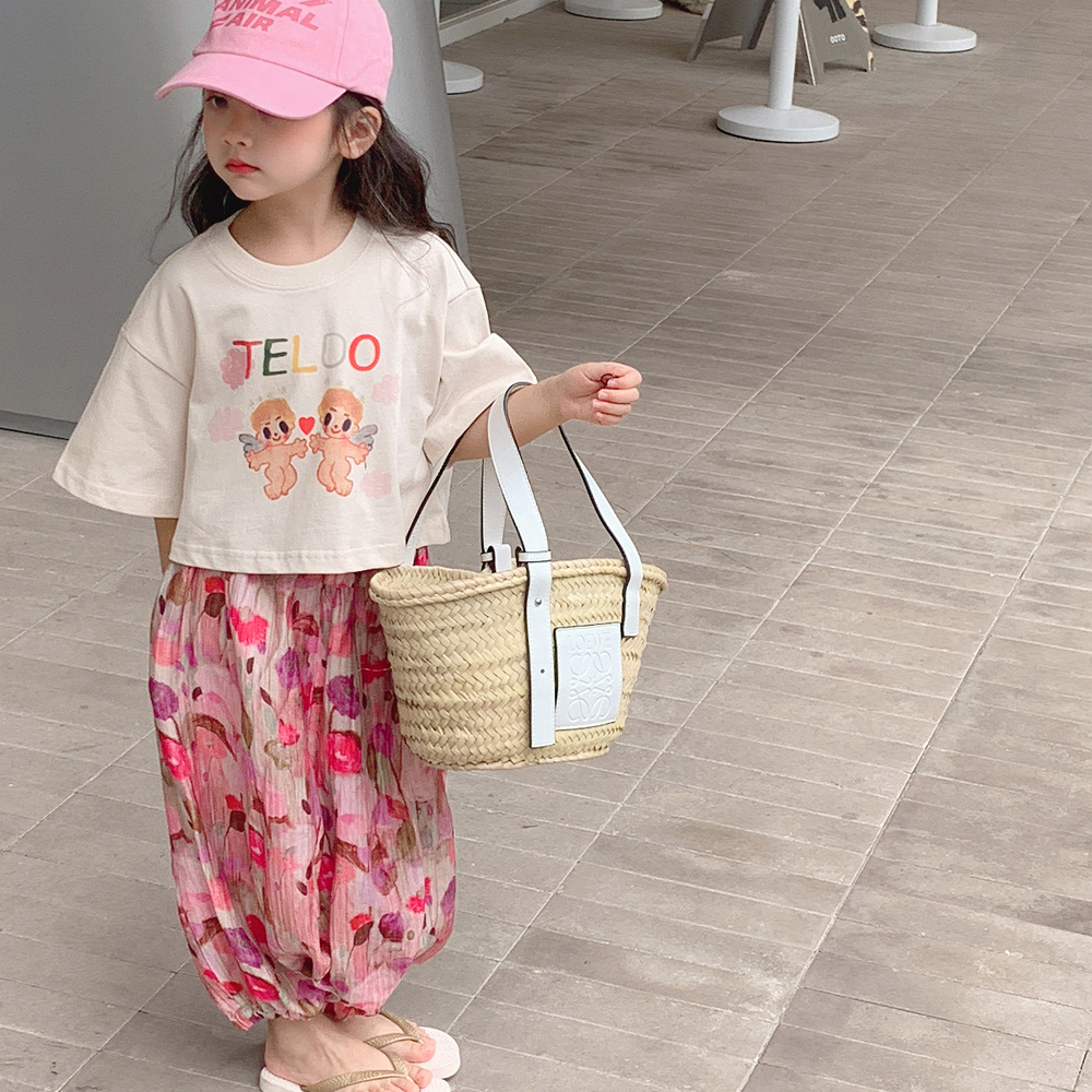 韩国童装女童短袖T恤2024夏装儿童大童夏季卡通纯棉女孩半袖上衣