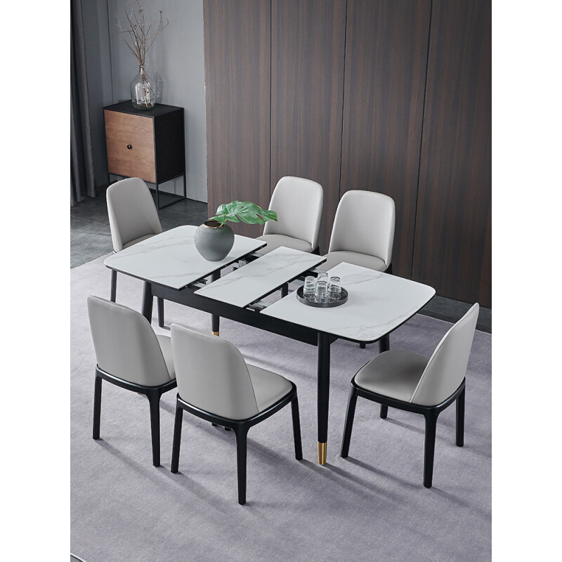 长方形可伸缩岩板餐桌意式极简家用小户型饭桌现代风简约餐桌椅