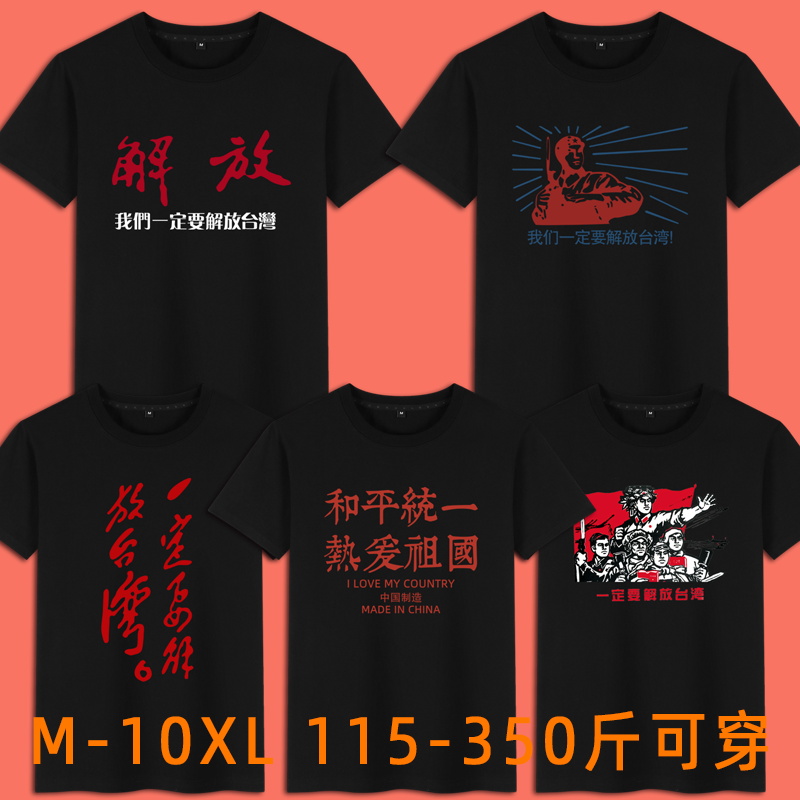 祖国和平统一加油中国人民收复解放台湾印花图案男士短袖t恤大码