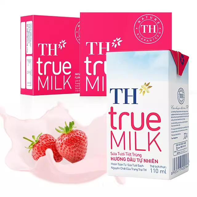 TH越南原装进口草莓味牛奶生牛乳早餐奶儿童学生便携款110ml*4盒