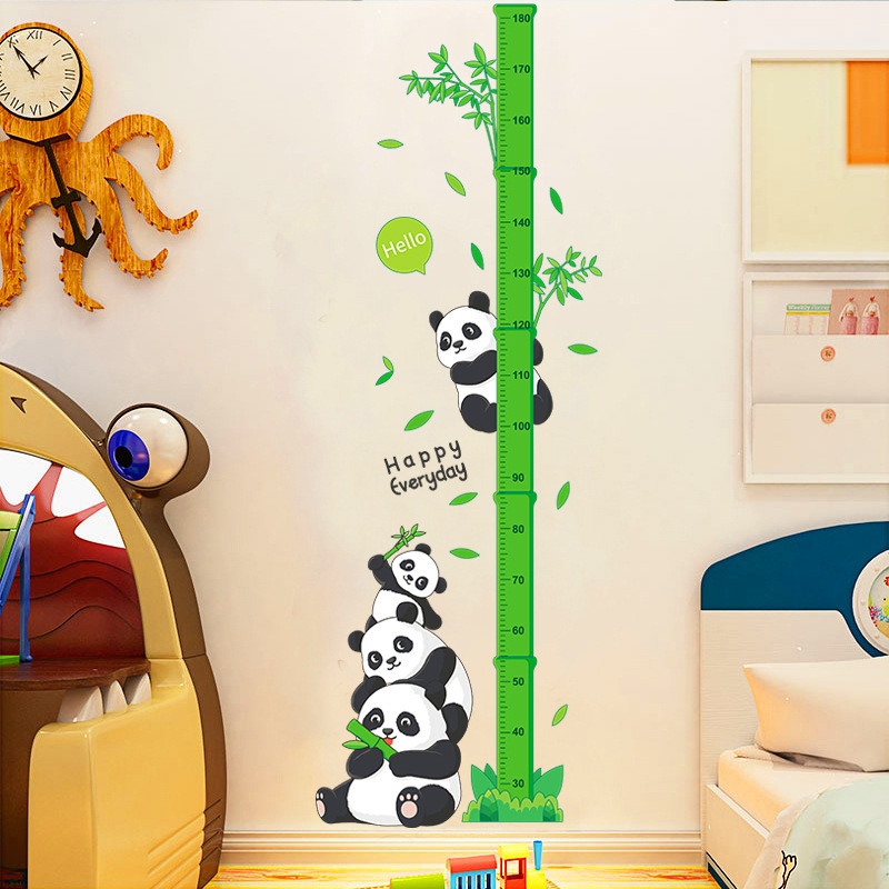 熊猫竹子身高贴儿童房教室布置贴画身高测量尺贴纸卡通动画贴自粘