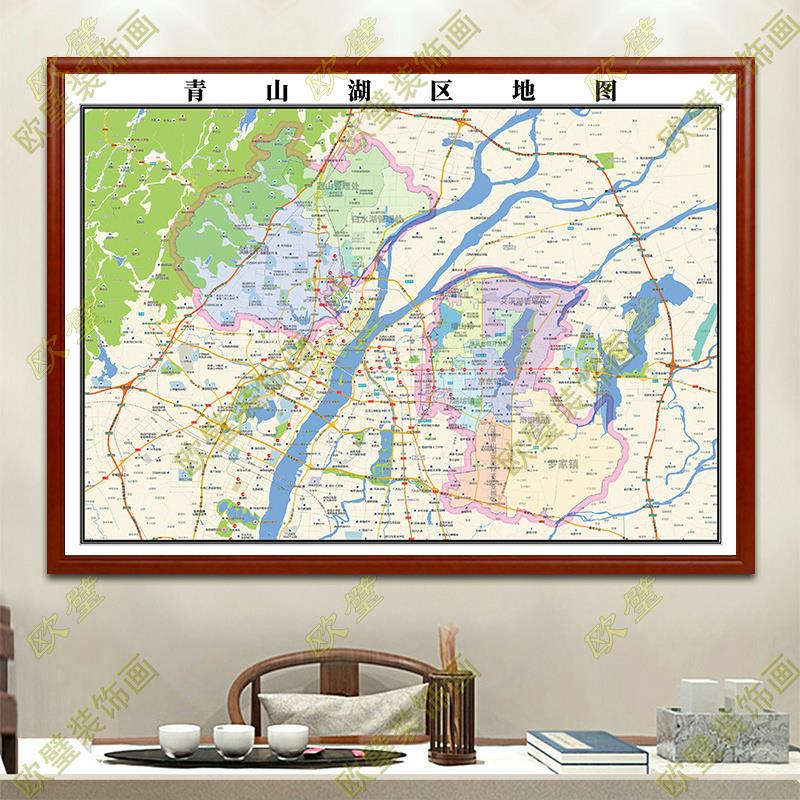 南昌青山湖区地图行政交通地形带框城区办公室2023装饰画