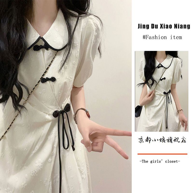 中国风温柔娃娃领新中式连衣裙女学生夏季设计感收腰显瘦a型裙子