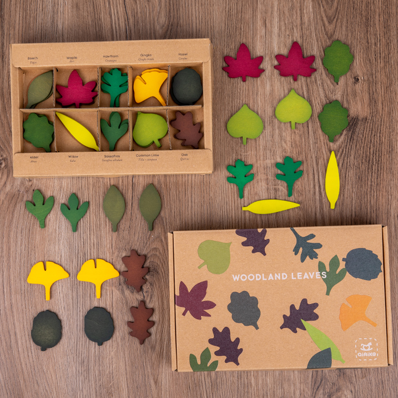 木制仿真彩色秋天的叶子树叶拼图幼儿园手工植物启蒙认知颜色分类