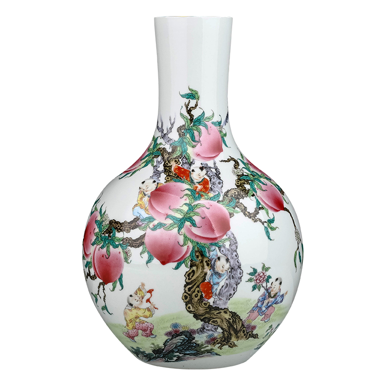 景德镇陶瓷器花瓶仿古粉彩天球花瓶家居客厅瓷瓶博古架装饰品摆件