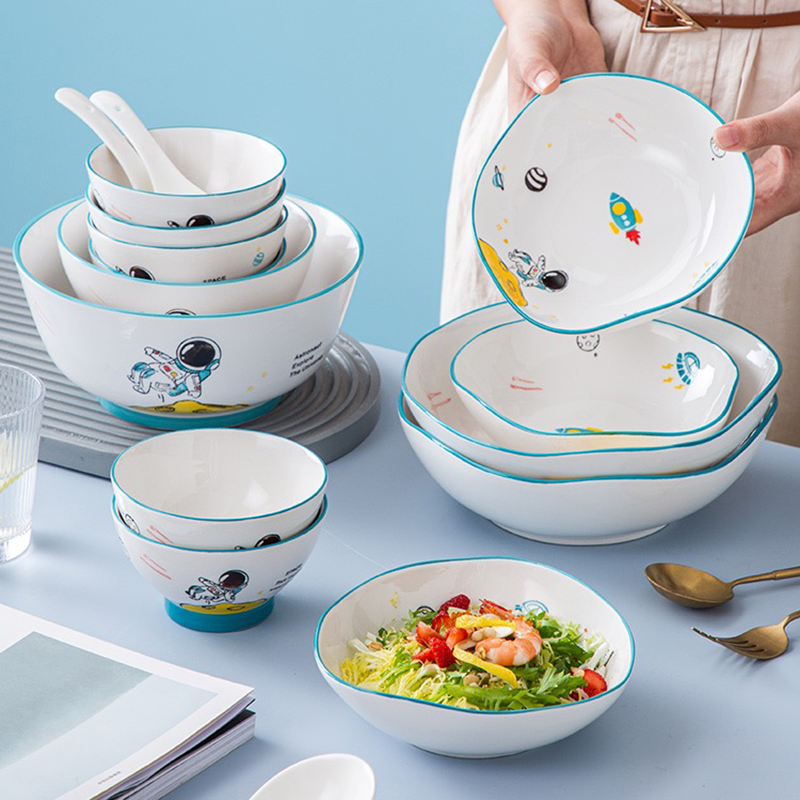 安维娜唐山陶瓷餐具小中面汤碗餐烤鱼盘组合手绘创意可爱卡通家用