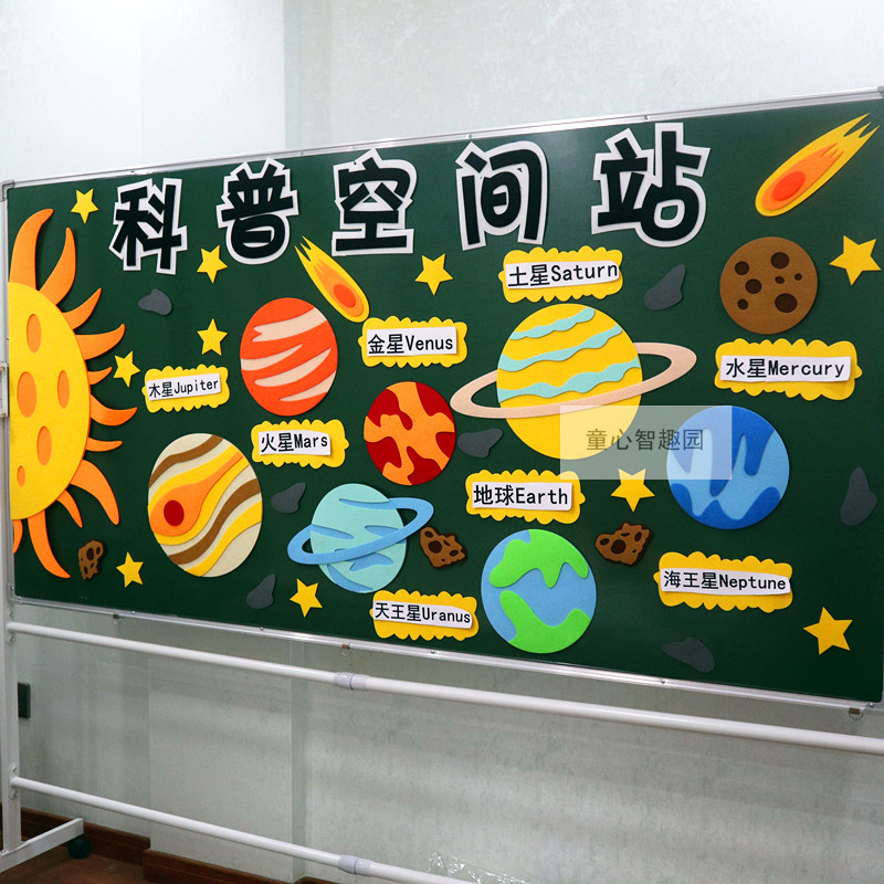 幼儿园学校八大行星太空宇航员主题墙面环创材料布置黑板报装饰贴
