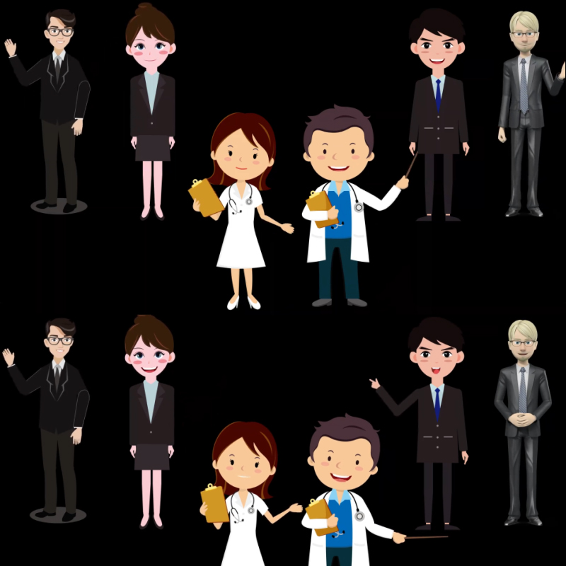 6个单独可爱医生卡通男女角色MG动画讲解说话带通道视频素材
