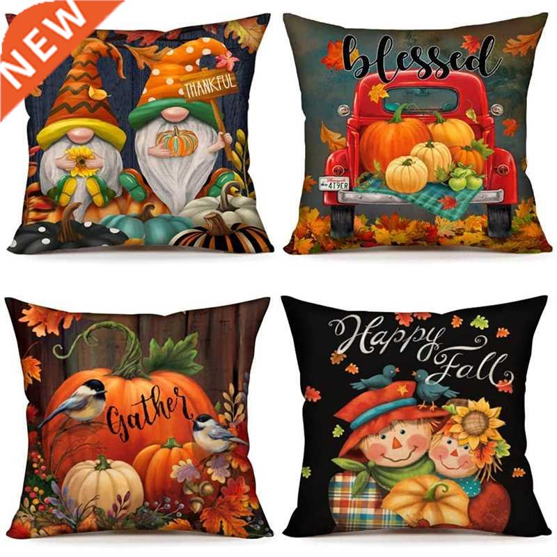 Fall Decor Pillow Covers 18X18 Inch Set of 4 Thanksgiving Ou