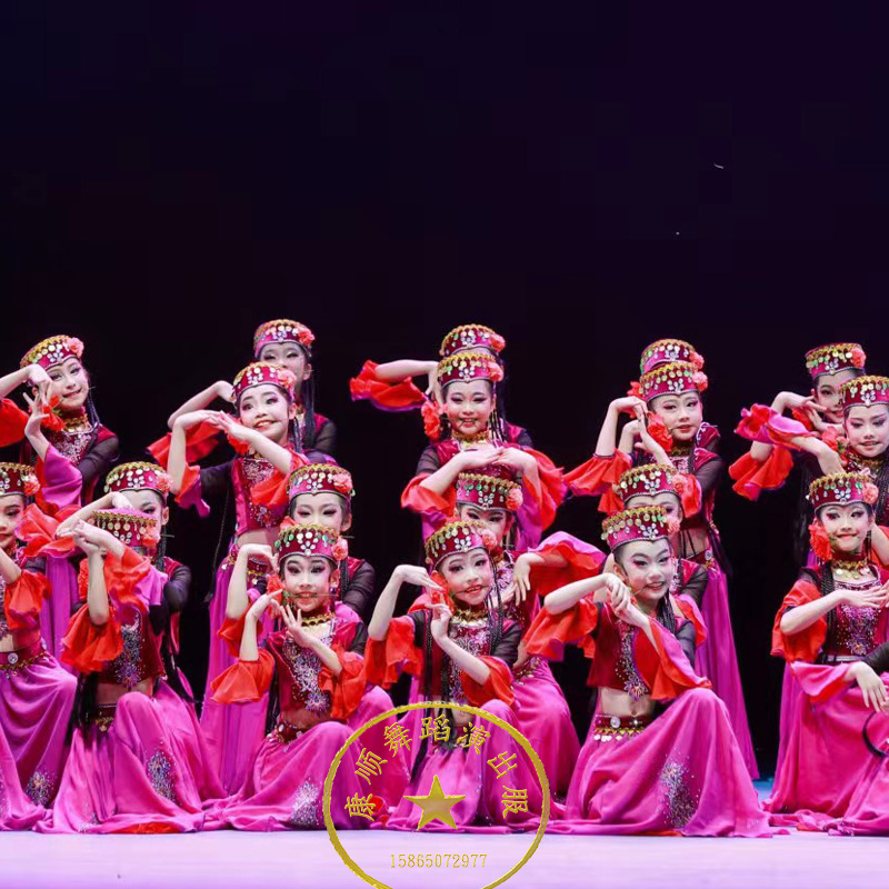 新疆舞克孜力古丽维吾尔族小小古丽舞蹈服少儿维族鲜花绽放演出服