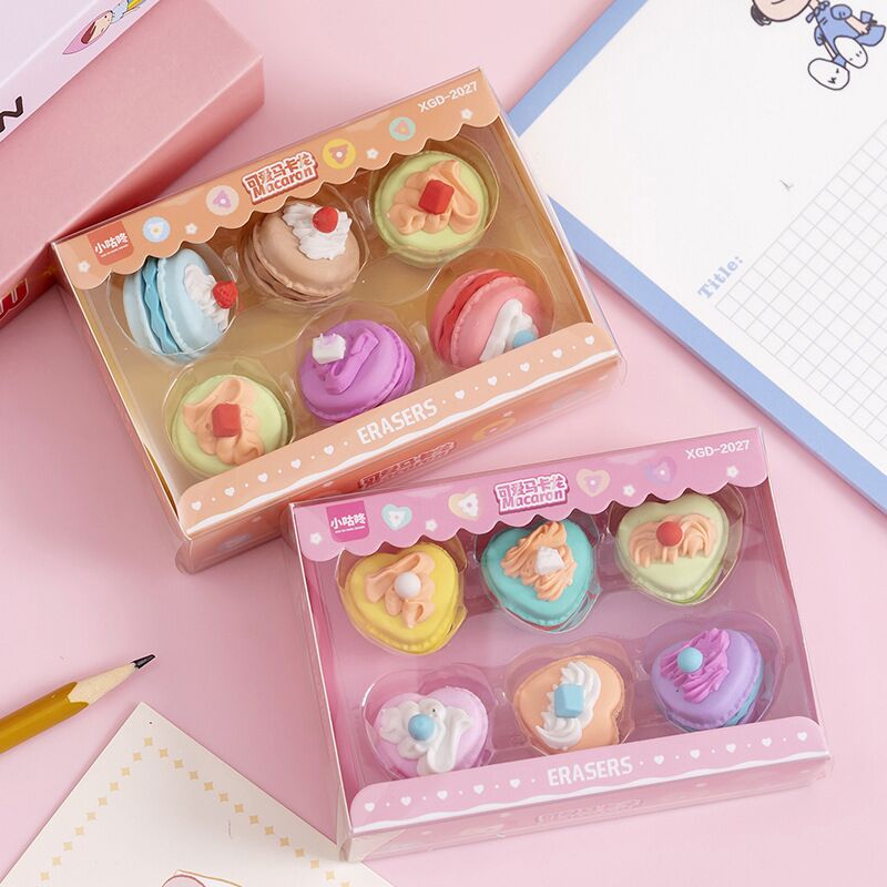 韩国创意卡通马卡龙甜点盒装橡皮擦套装学生橡皮文具玩具奖品礼物