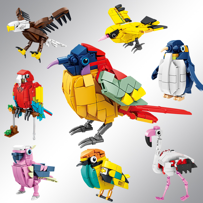 开智积木鸟儿童益智力拼装玩具鹦鹉老鹰拼插猫头鹰拼图小动物模型