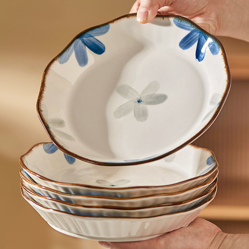 日式盘子菜盘家用碗碟餐具高级感菜碟子好看的8英寸餐盘陶瓷深盘