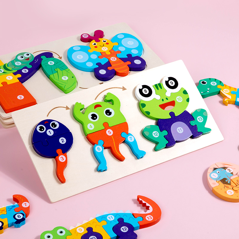 幼儿童木质演变动物成长过程数字拼图宝宝早教益智力开发玩具3岁2