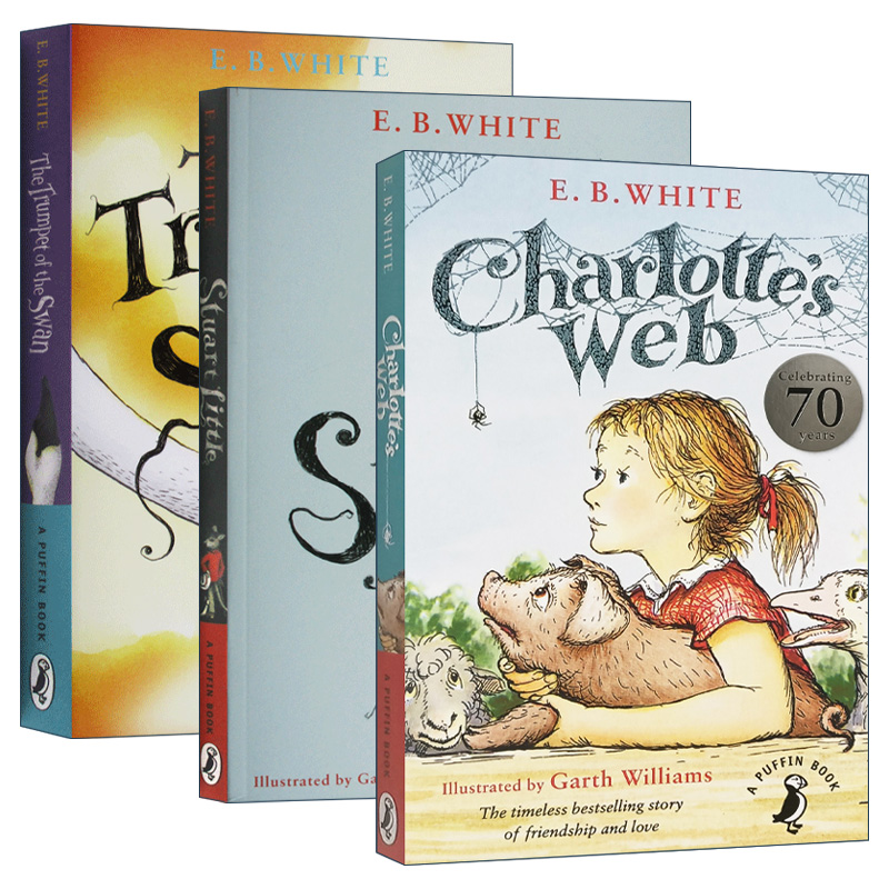 英文原版 E. B. White 怀特经典儿童文学3册 夏洛特的网 精灵鼠小弟 吹号角的小天鹅 Charlotte's web纽伯瑞奖 英文版 进口英语书