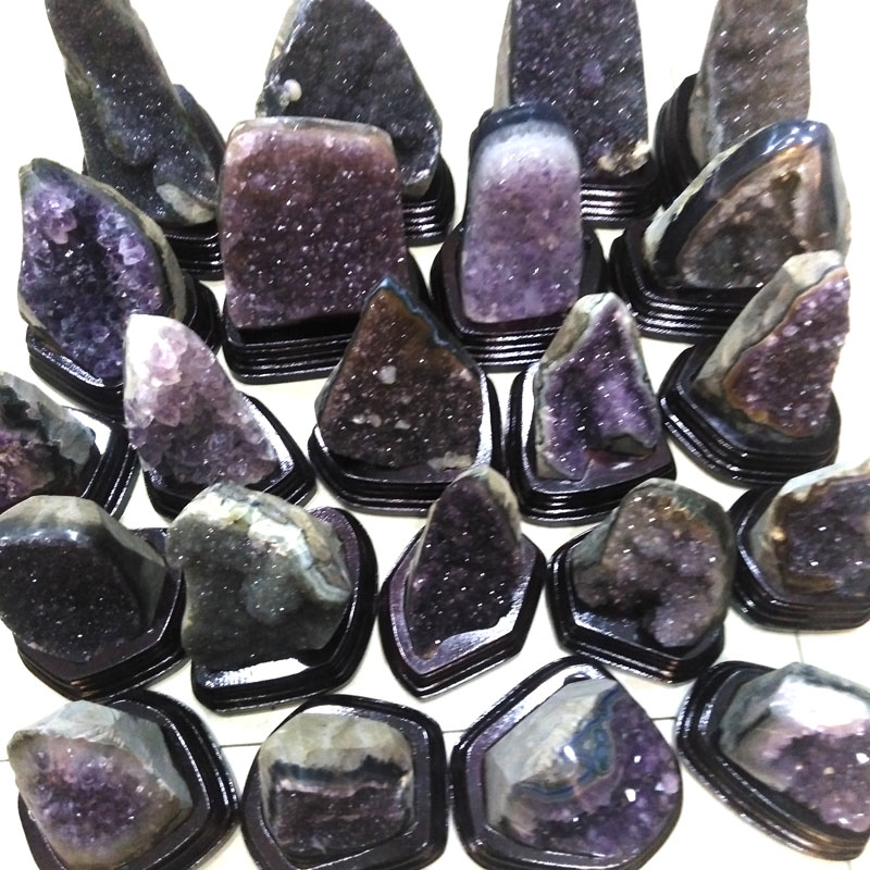 乌拉圭天然紫水晶洞原石软糖彩晶簇晶花摆件带底座消磁镇宅保平安