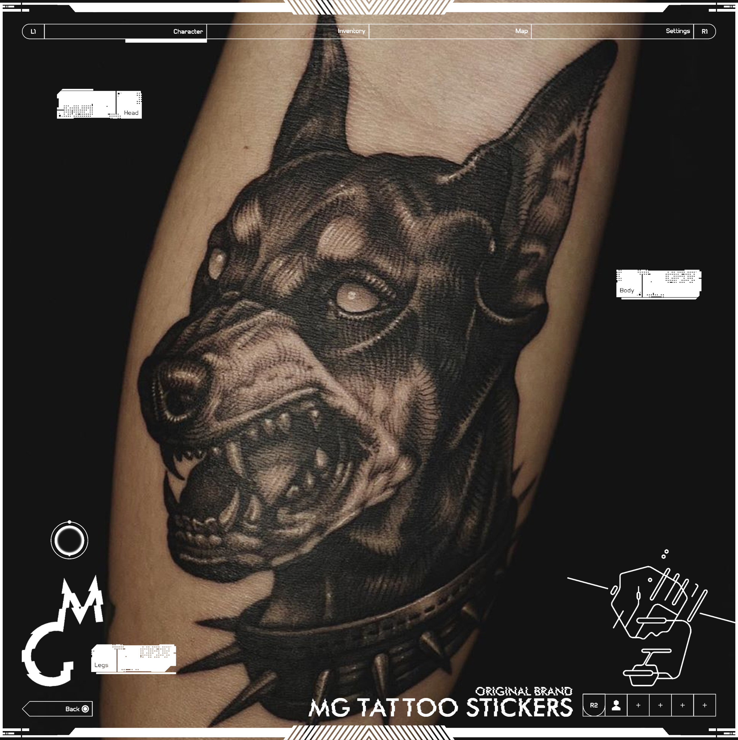 MG tattoo 恶犬 暗黑朋克个性另类霸气狼头图案花臂纹身贴纸男女