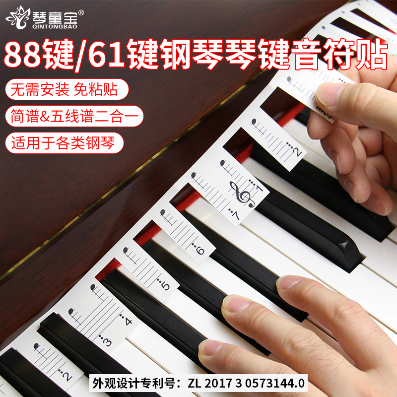 钢琴键盘贴纸电钢琴电子琴键盘贴88/61键琴键贴五线谱初学者简谱