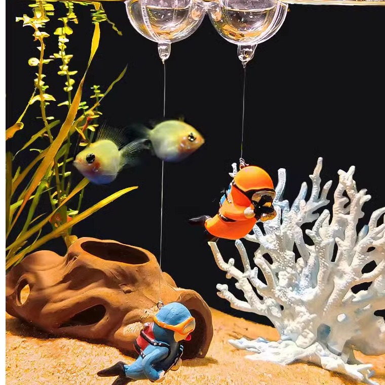鱼缸造景鱼缸全套漂浮摆件装饰鱼缸悬浮创意潜水员小鱼缸装饰物品