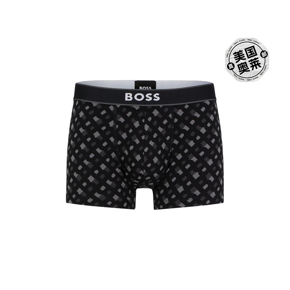 boss带标志性徽标腰带的弹力棉短裤 - 黑色 【美国奥莱】直发