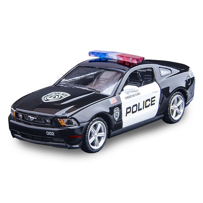 彩珀成真1:32合金福特野马GT谢尔比警车模型声光回力开门儿童玩具