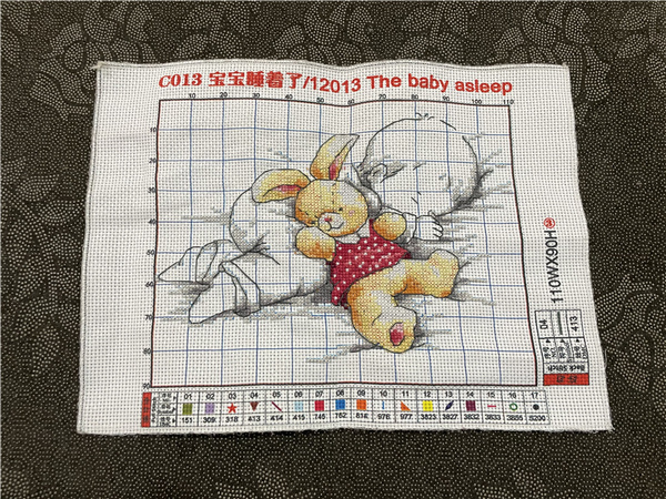 兔妈妈纯手工十字绣成品宝宝睡着了小男孩与小熊卧室小幅可爱