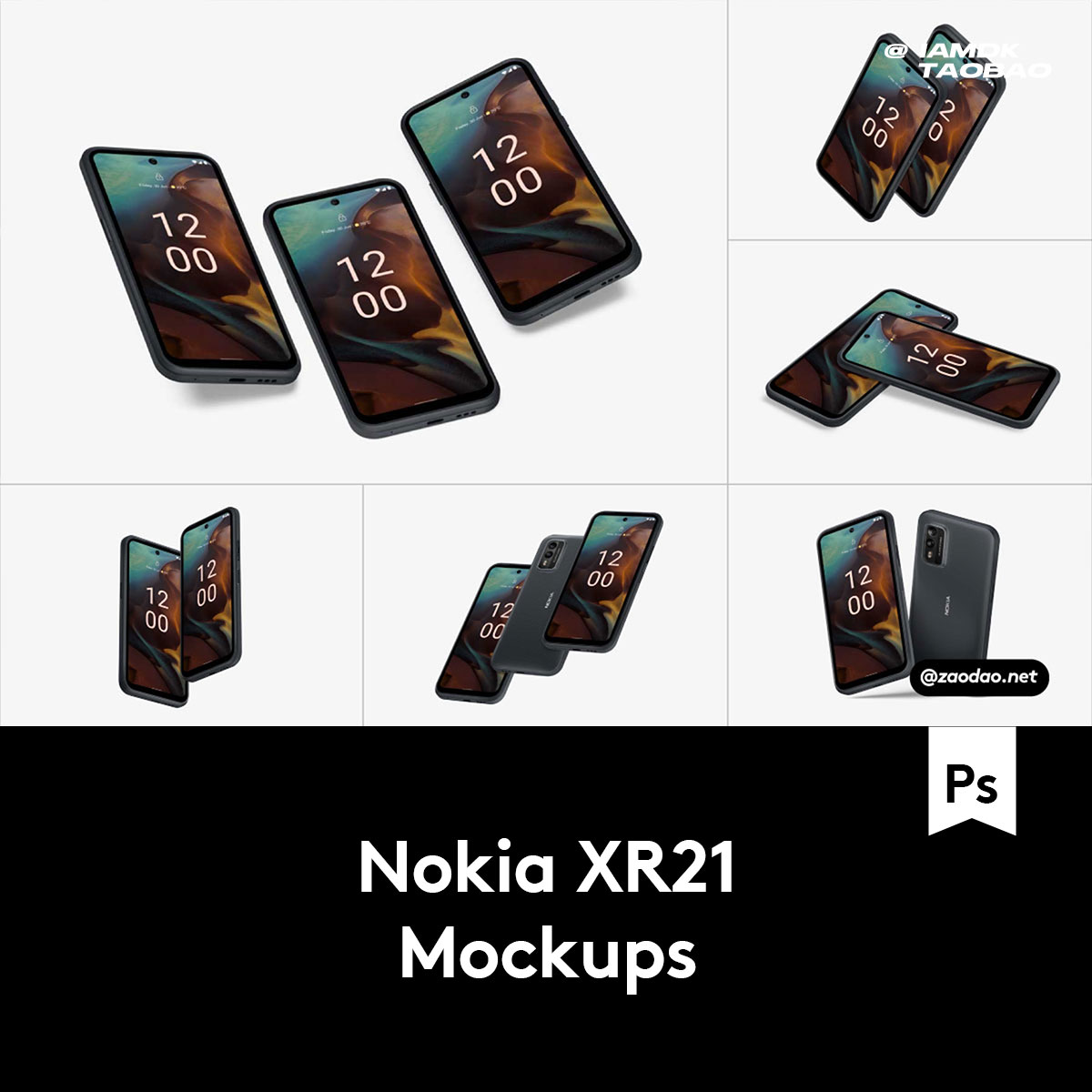 20款逼真APP界面设计诺基亚XR21手机屏幕贴图效果图PSD样机模板
