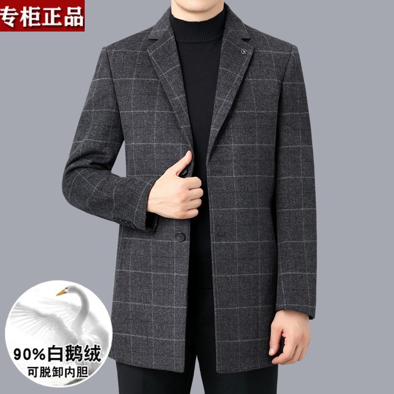 鄂尔多斯市双面羊绒外套男西装领加厚韩版冬季羽绒内胆羊毛呢大衣