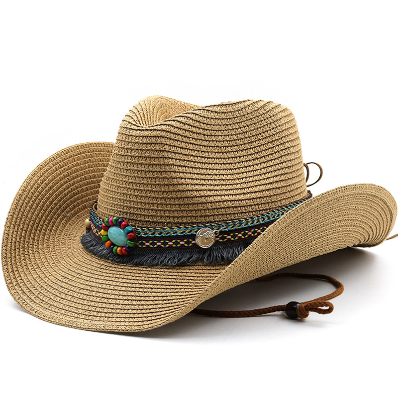 夏季沙滩帽男女士情侣牛仔遮阳帽防晒太阳帽少数民族风牛仔草帽