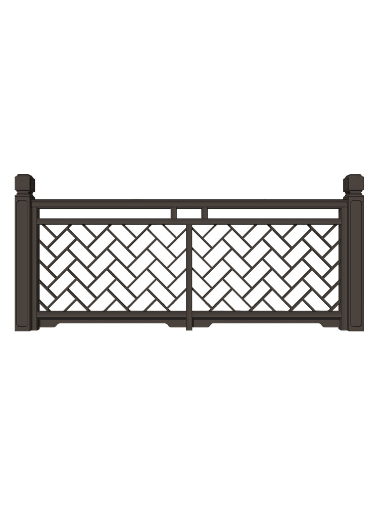 新中式仿古铝合金阳台栏杆庭院别墅铝艺木纹护栏户外露台围栏定制