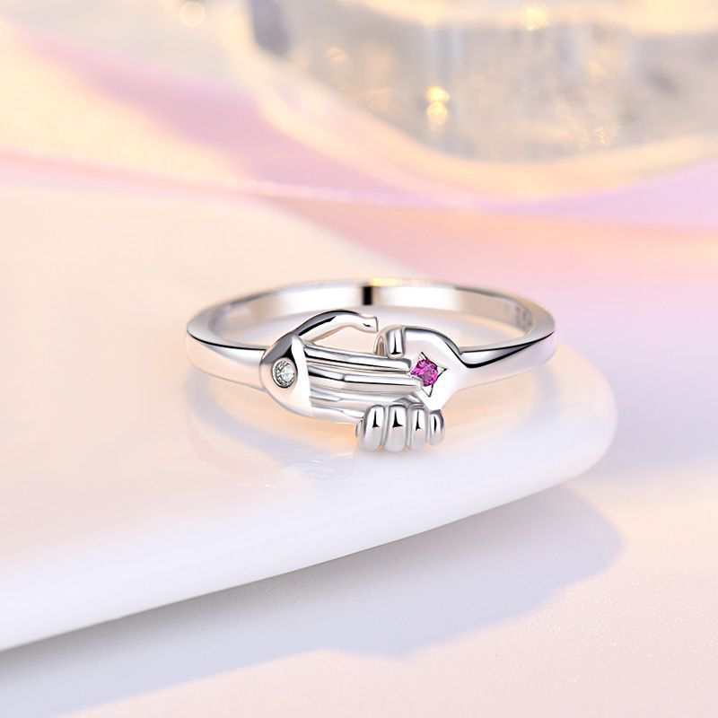 韩版创意浪漫甜蜜双手爱的拥抱戒指  环抱紧握情侣开口指环  银饰