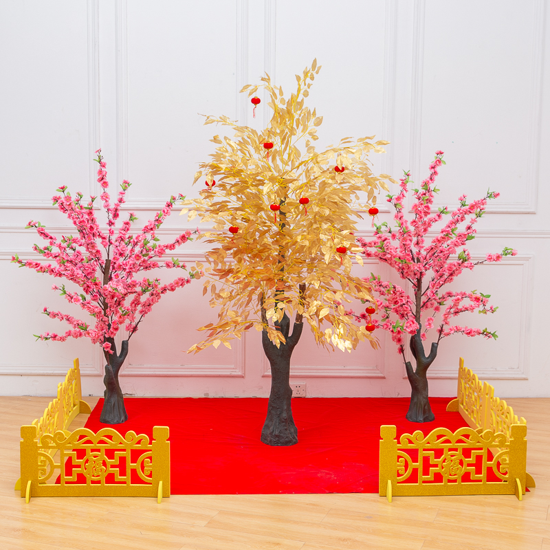 新年装饰发财树摆件金桔树场景布置发光桃花树春节装饰品大型商场