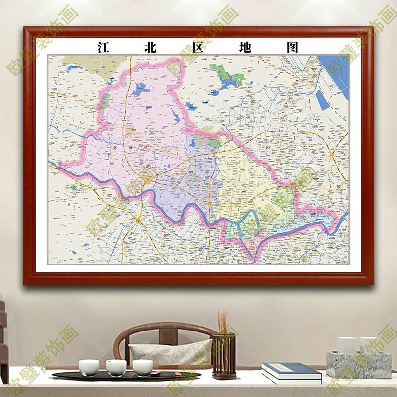 宁波市江北区地图挂图行政交通地形带框城区街道电子2024地图定制