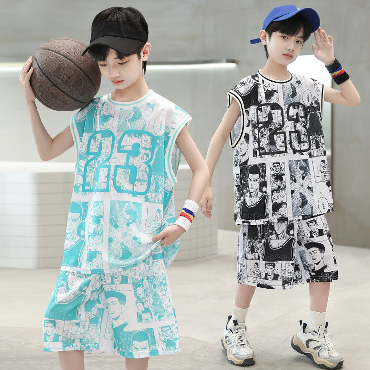 男童夏季篮球服卡通套装中大童无袖透气背心运动速干儿童23号球衣