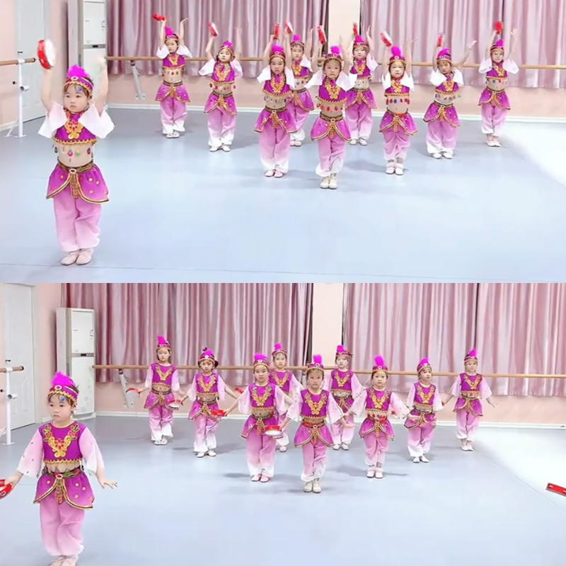 布谷鸟少数民族三月三舞蹈服儿童新疆舞维族舞起幸福鼓表演出服装