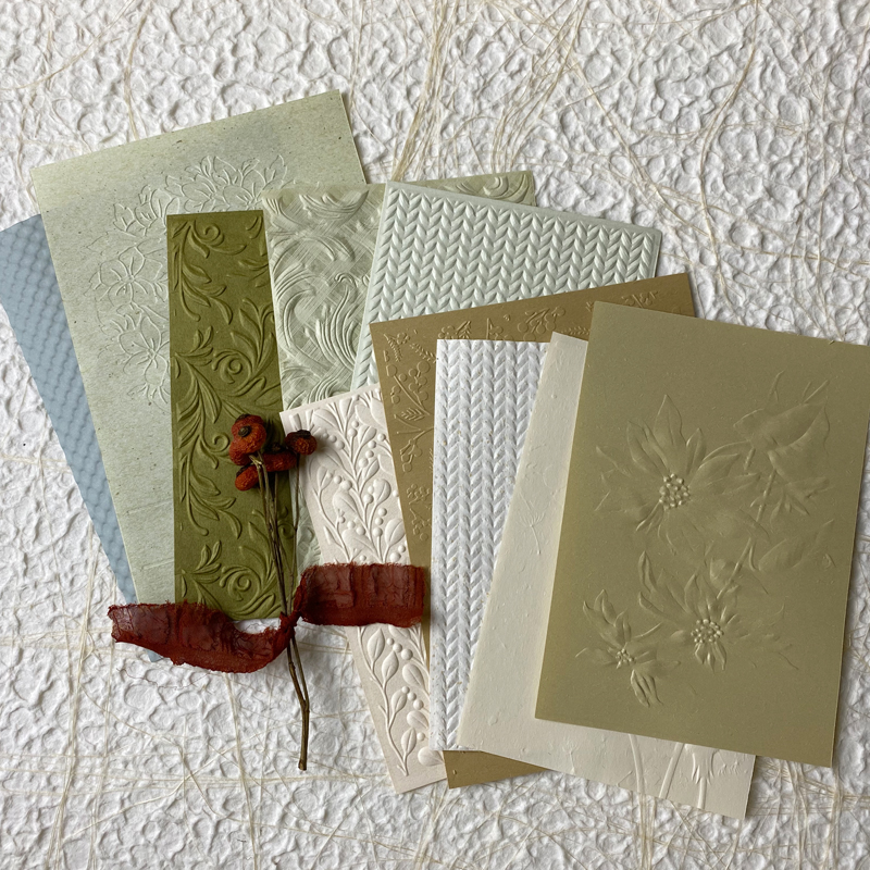 10张不同绿色浮雕纸手帐素材手工美甲纹理背景纸junk journal艺术