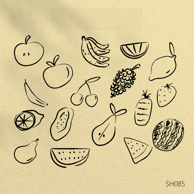 手绘水果插图绘制柠檬图标草莓艺术素描樱桃剪贴画香蕉手绘素材图