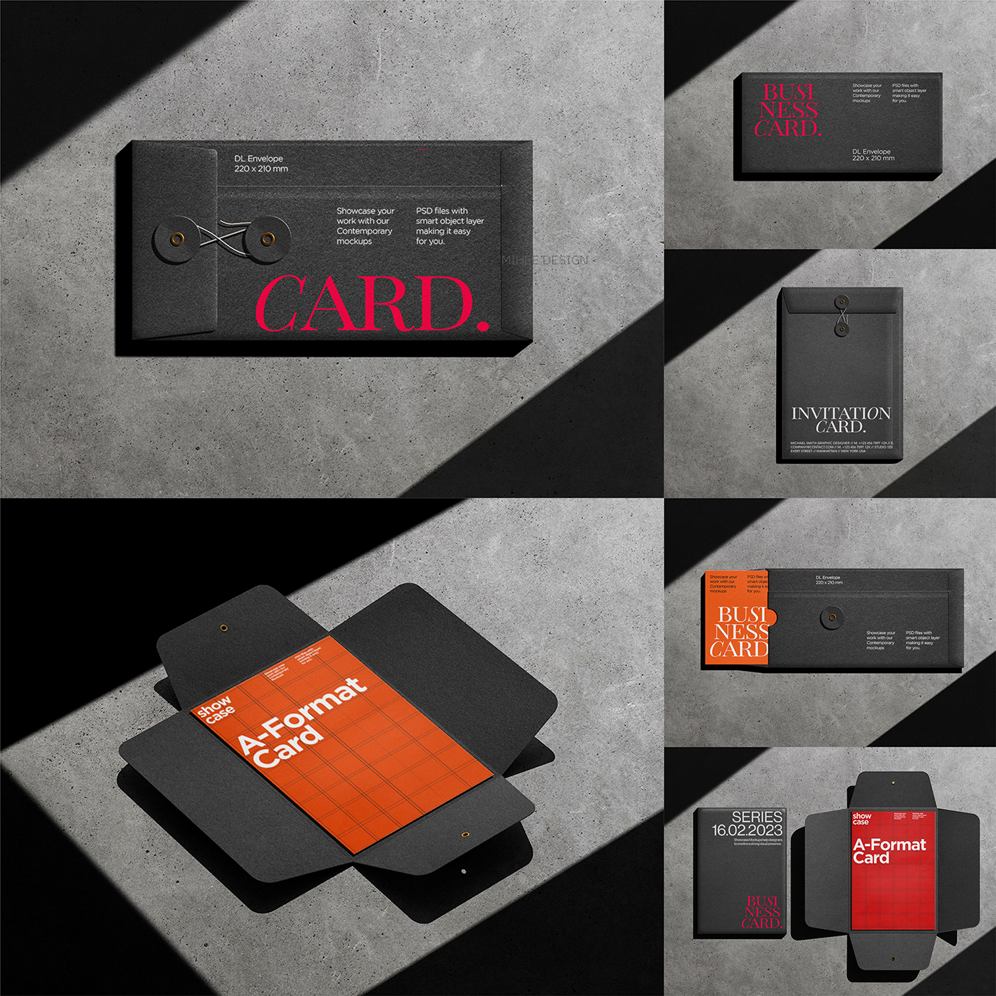 7款质感信封信邀请函海报卡片档案袋文件袋VI品牌设计展示PSD样机