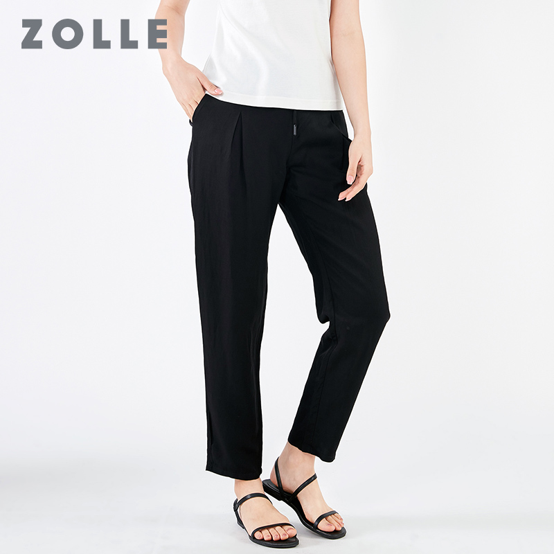 ZOLLE因为春夏新款简约纯色女裤时尚百搭直筒裤子显瘦系带女长裤