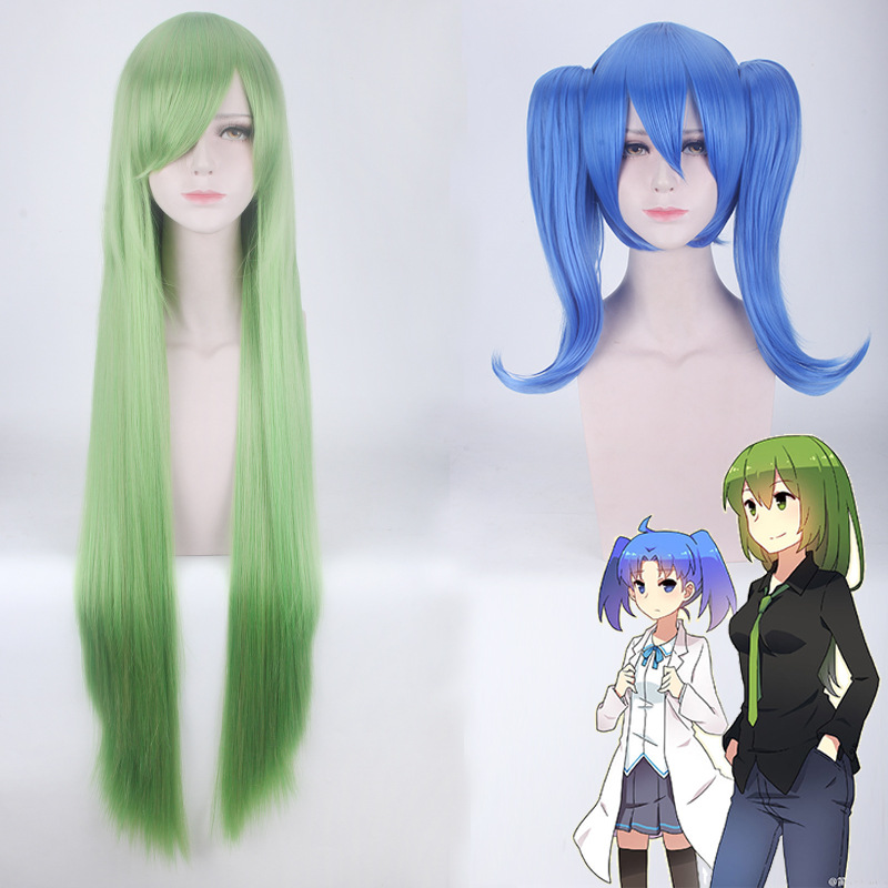 小蓝和小绿女性转女体 蓝色双马尾虎夹绿色长发长直发cosplay假
