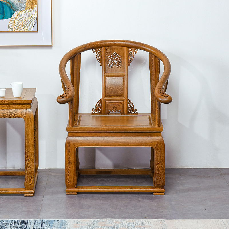 红木家具鸡翅木皇宫椅实木中式茶椅书椅家用单人靠背椅太师椅圈椅