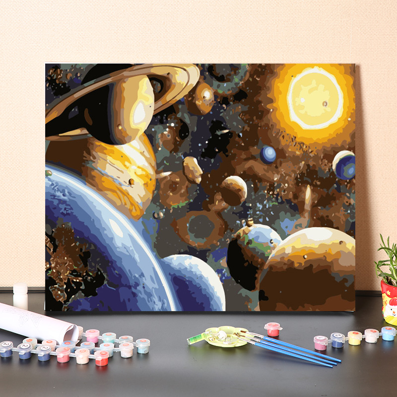 数字油画diy手工填充太空宇航员风景画太阳系行星手绘涂色油彩画